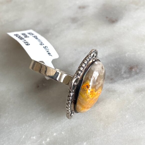NEW Bumble Bee Jasper Beaded Sterling Silver Ring Size 6.5 / 7 - Picture 2 of 5
